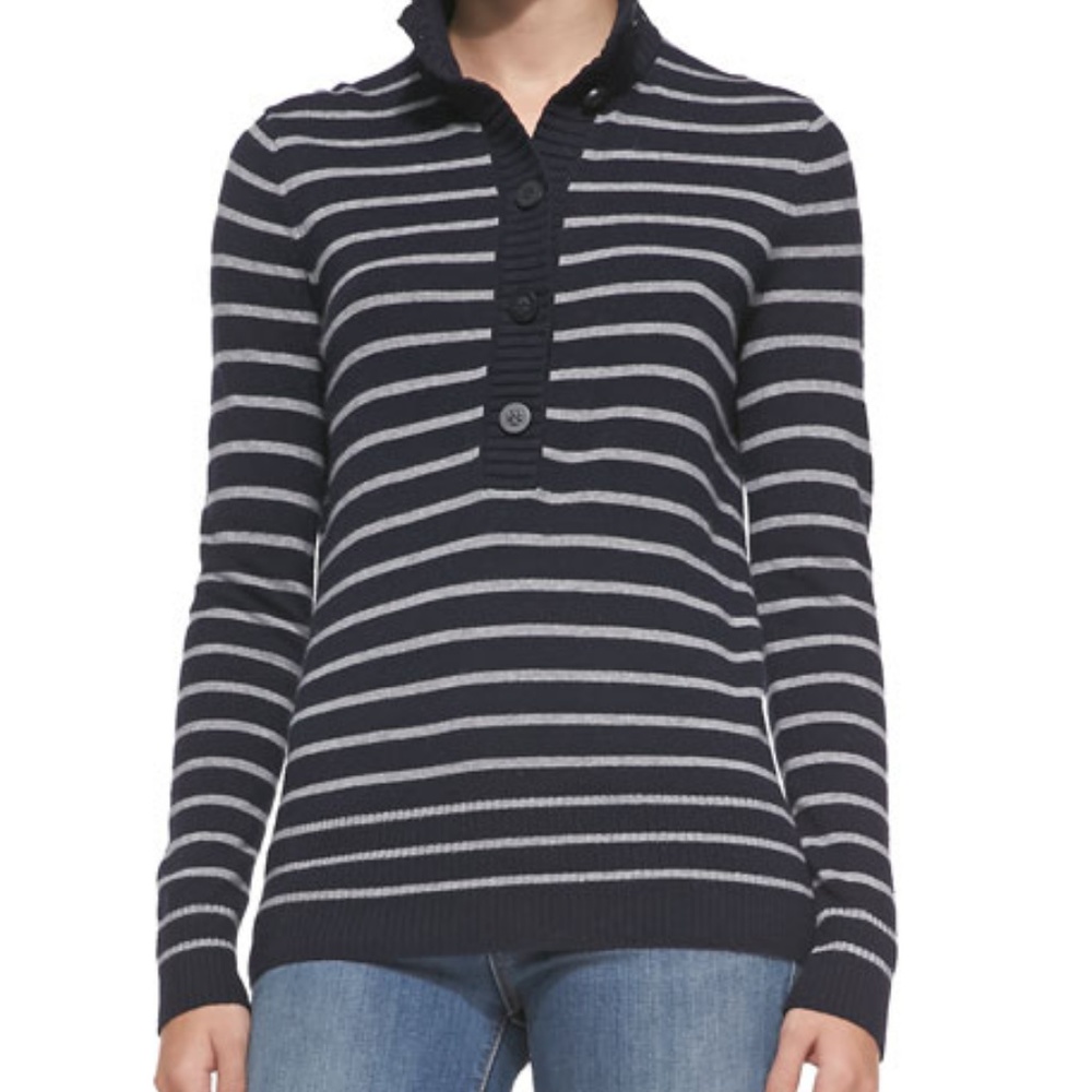 Tory Burch Giselle Sweater Charcoal Pink Stripe - Picture 1 of 7